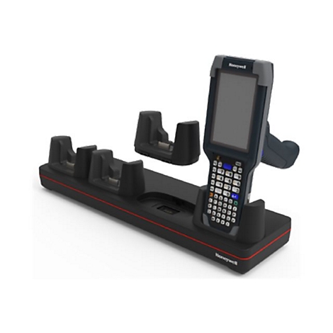 Ein schwarzes Scanner-Set, bestehend aus Ladeschale und Handscanner.