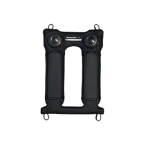 Schwarze Honeywell-Kopfhörer, die sich wie ein Kragen um den Hals legen lassen. An den Enden befinden sich runde Bedienelemente.