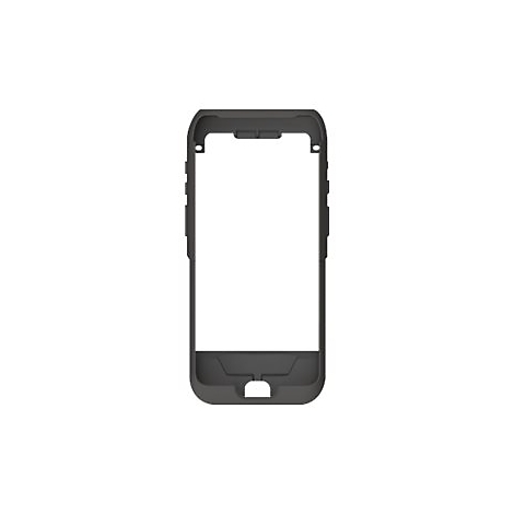 Dunkelgrauer Smartphone-Rahmen vor weiÃŸem Hintergrund, mit Aussparungen fÃ¼r Display, Kamera und AnschlÃ¼sse.