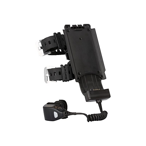 Schwarze Honeywell-Halterung mit Armbändern und Ladekabel. Die Halterung zeigt das Honeywell-Logo.