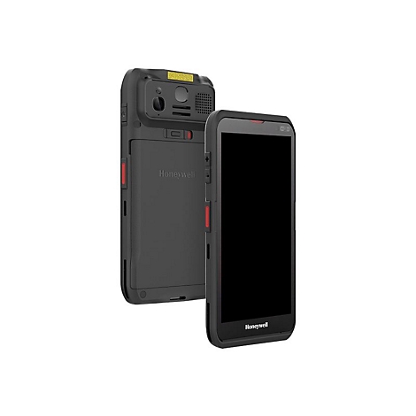 Zwei schwarze Handheld-Computer, einer mit leerem Bildschirm, beide mit Honeywell-Logo.