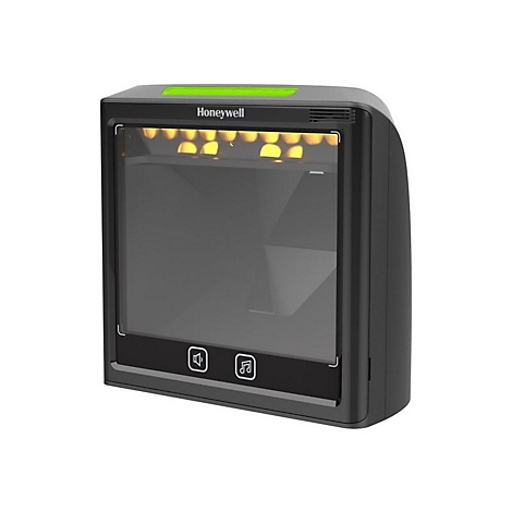 Scanner de codes-barres noir avec logo Honeywell et symboles de volume et de musique.
