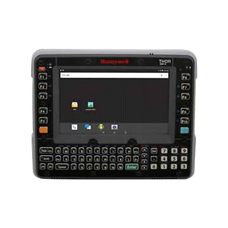 Schwarzes Honeywell Thor Tablet mit Bildschirm, Tastatur und seitlichen Funktionstasten.