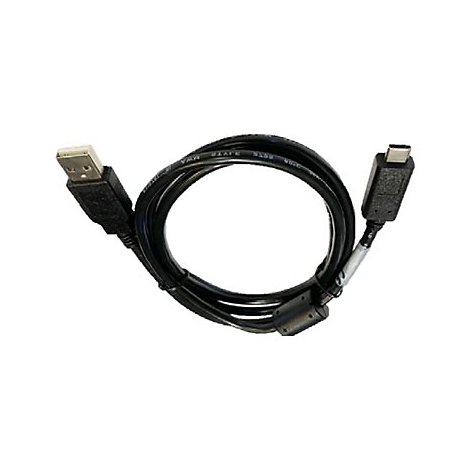Ein schwarzes USB-C-Kabel mit USB-A-Anschluss, auf weißem Hintergrund.