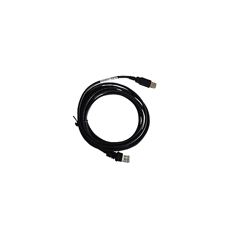 Ein schwarzes USB-Kabel, das zu einer Netzwerkverbindung führt, liegt auf weißem Hintergrund.