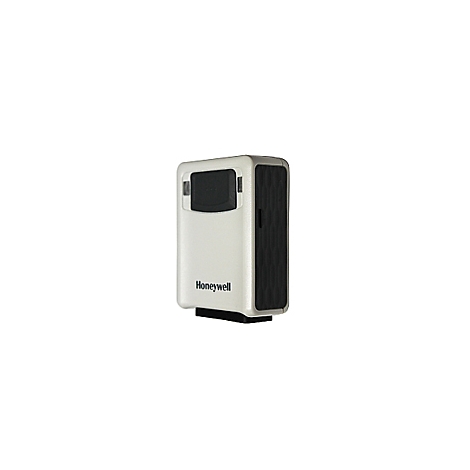 Appareil Honeywell blanc avec fenêtre de numérisation noire et motif latéral.