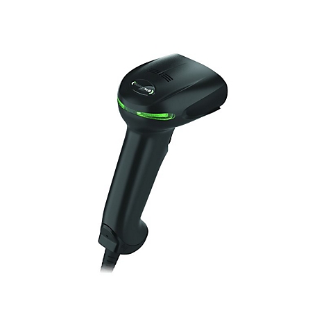 Schwarzer Barcode-Scanner, Marke Honeywell, grünes Licht.