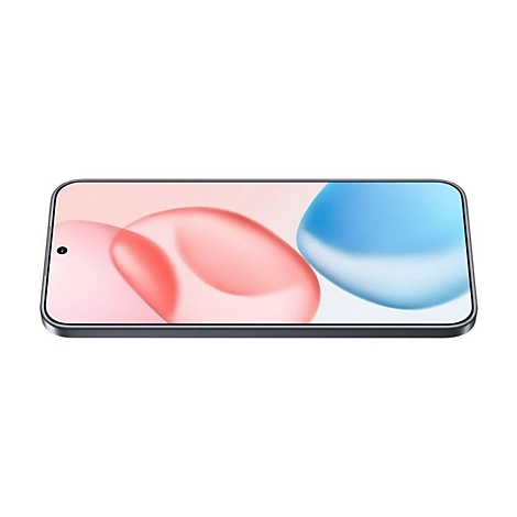 Smartphone, graues Gehäuse, Display mit rosa und blauem Hintergrund.