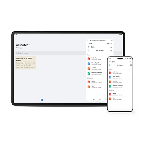 Tablett und Smartphone mit Notiz-App-Oberfläche. Auf dem Tablet sind Notizen und Dokumente abgebildet.