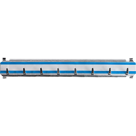 Long, rectangular object with blue and white stripes and small black handles.