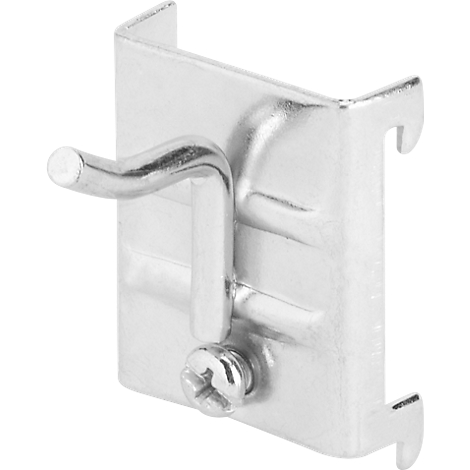 Metal hook with screw and bent tip, for attachment.