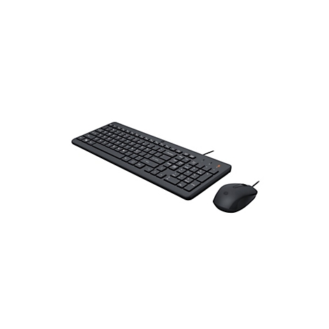 Schwarze Tastatur und Maus auf weißem Hintergrund. Die Tastatur hat eine Standard-QWERTZ-Anordnung, und die Maus ist ergonomisch geformt.
