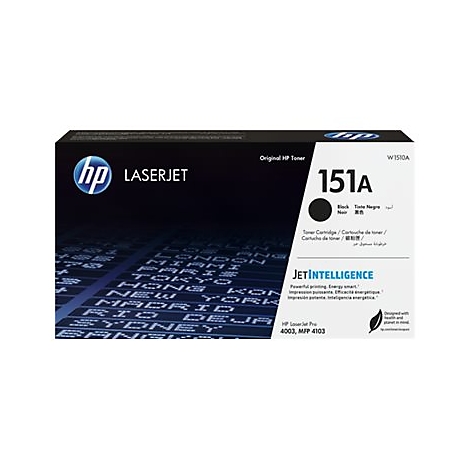 Schwarze HP LaserJet Toner-Kartusche 151A. Aufschrift: JETINTELLIGENCE. Text: "Original HP Toner".