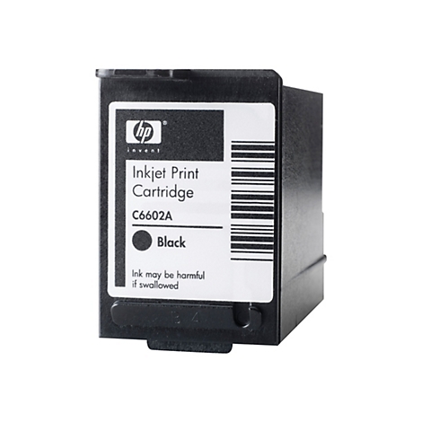 Schwarze HP Tintenpatrone, Etikett mit Aufschrift 'Inkjet Print Cartridge' und 'Black'.