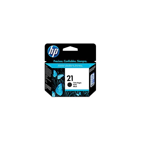 Schwarze HP-Tintenpatrone Nr. 21, blaue Schmetterlinge auf der Verpackung. Aufschrift: "Preciso. Confiables. Siempre".