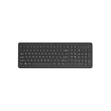 Schwarze HP Tastatur mit Ziffernblock vor weißem Hintergrund.