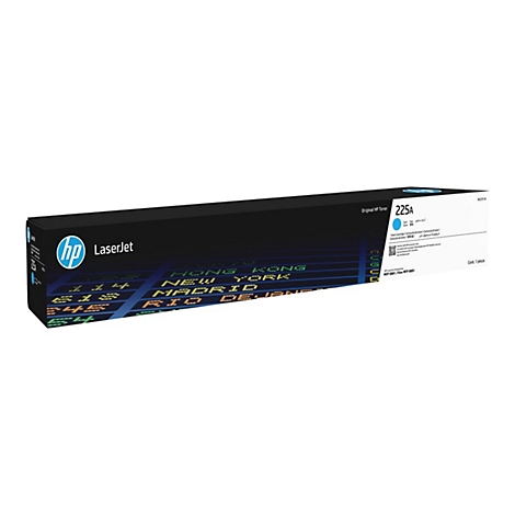 Eine blaue HP LaserJet Toner-Kartusche, auf weißem Hintergrund. Aufdruck: 225A.