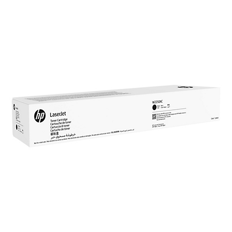 Eine weiße HP LaserJet Toner-Kartuschenbox mit schwarzem Text und dem HP-Logo. Aufgedruckte Informationen umfassen Modellnummer, Produktname und Text in mehreren Sprachen.
