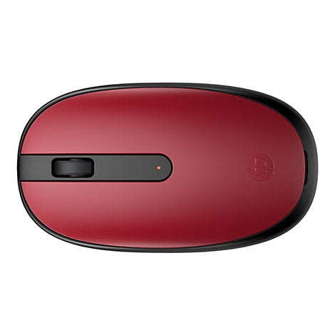 Rote HP-Maus. Schwarzer Rand und Akzent. Mausrad und HP-Logo.