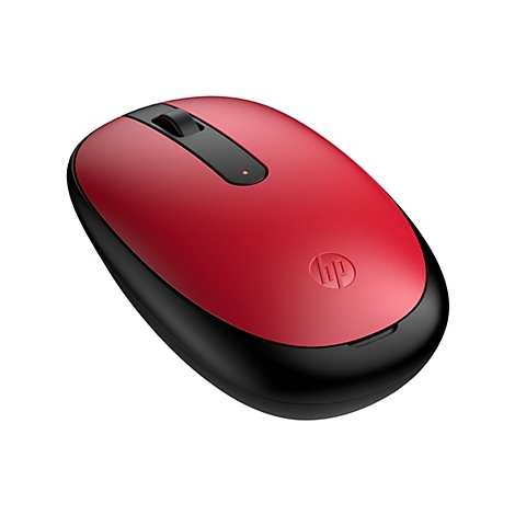 Rote und schwarze HP-Maus, Drahtlos, von oben fotografiert.