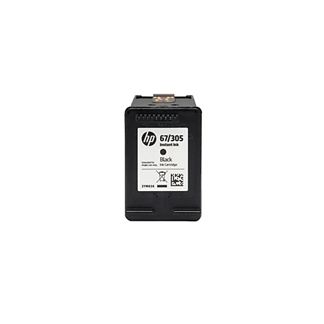 Schwarze HP 67/305 Tintenpatrone, auf weißem Hintergrund.