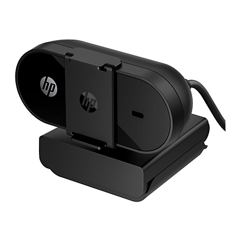 Schwarze HP Webcam mit HP-Logo, auf weißem Hintergrund.