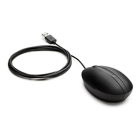 Schwarze Computermaus mit Kabel und USB-Anschluss, isoliert auf weißem Hintergrund.