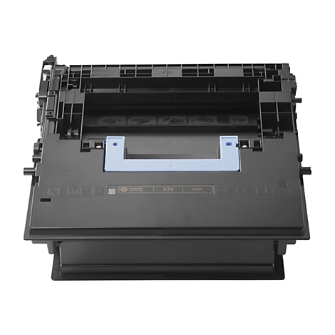Schwarze HP LaserJet-Druckerpatrone, hellblauer Griff. Label-Aufschrift: 37Y, CF237Y.