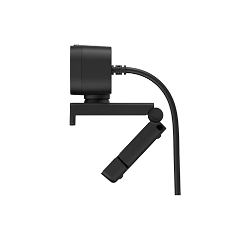 Eine schwarze Webcam mit Befestigung. Die Kamera ist an einem flexiblen Arm befestigt und hat ein Kabel.