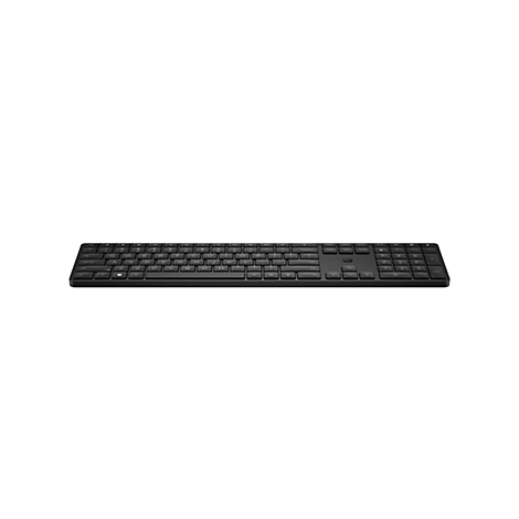 Flache, schwarze HP Wireless-Tastatur in der Draufsicht vor weißem Hintergrund.