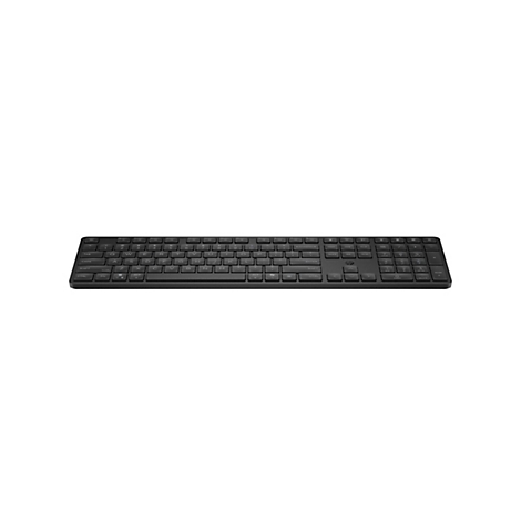 Schwarze kabellose HP Tastatur im flachen Design mit Ziffernblock auf weißem Hintergrund.