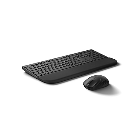 Schwarzes HP Wireless-Tastatur- und Maus-Set mit Handballenauflage vor weißem Hintergrund.