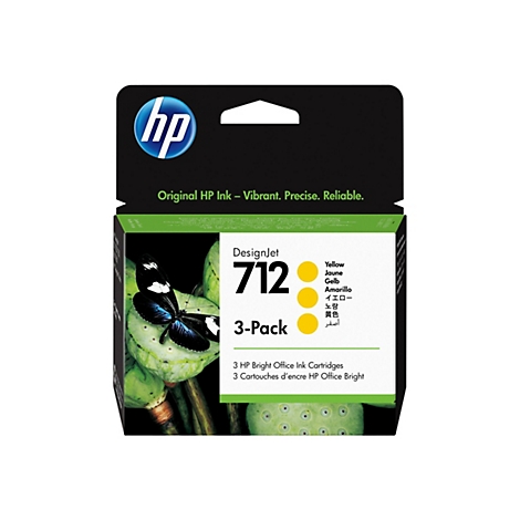 HP-Tintenpatronen-Packung, gelb, mit Schmetterling-Motiv.