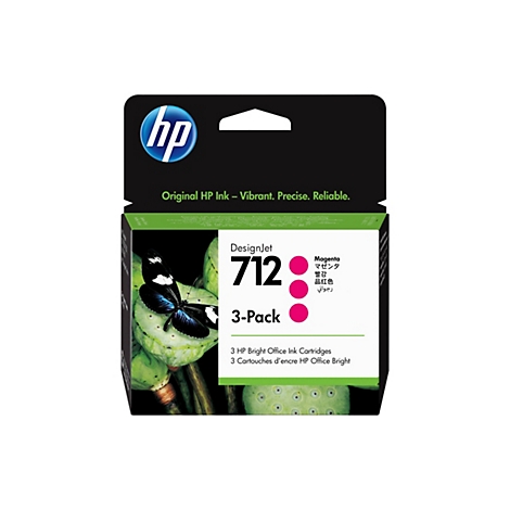 HP Tintenpatronen-Packung, schwarz. Auf schwarzem Hintergrund ein Schmetterling und grüne Pflanzen mit weißer Schrift.