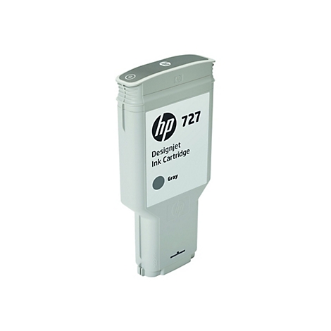 Graue HP Designjet Tintenpatrone 727, mit Logo und Aufdruck "Gray".