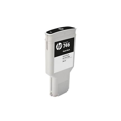 Hellgraue HP-Tintenpatrone. Aufschrift: Designjet 746 Photo Black, Vivid Photo Ink Cartridge, 300 ml.