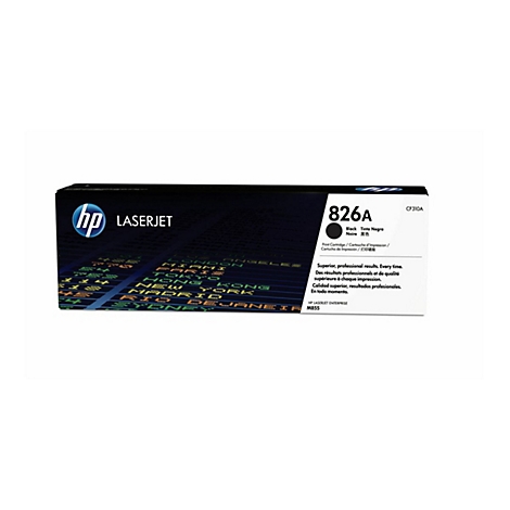 Schwarze HP Laserjet Tonerkartusche, 826A, auf weißem Hintergrund. Text: "Superior, professional results. Every time."