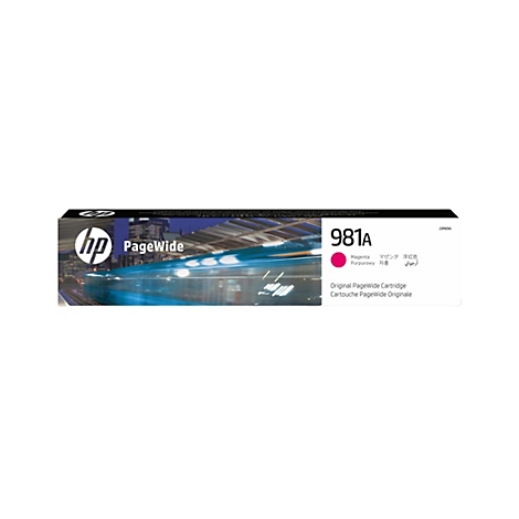 HP Druckerpatrone 981A mit magenta-farbenen Tinten. Aufschrift: PageWide.