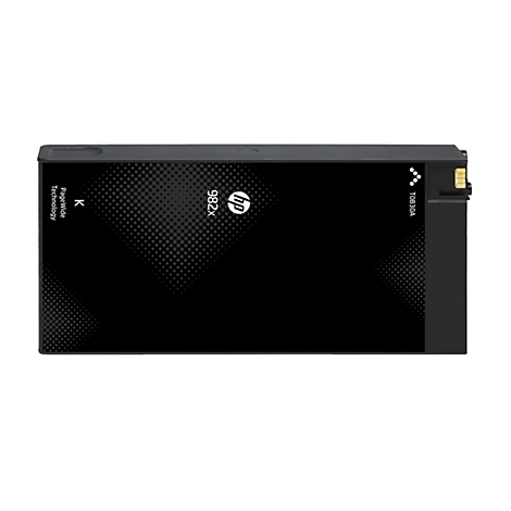 Schwarze HP Tintenpatrone. Aufgedruckt sind "982X" und das HP-Logo, sowie Schriftzug "PageWide Technology".