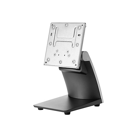 Monitorhalterung aus Metall mit quadratischer Basis und verstellbaren Gelenken, vor weißem Hintergrund.