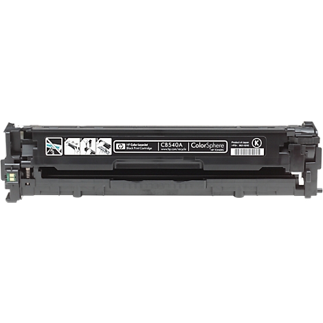 Schwarze Toner-Kartusche, Aufschrift: HP ColorSphere, C8540A. Detailaufnahme der Beschriftung und Logos.