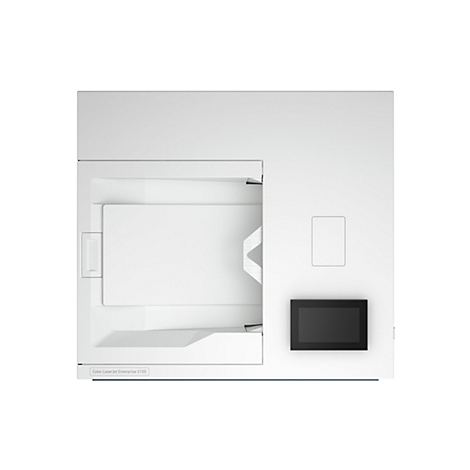 Draufsicht auf einen weißen Drucker mit schwarzem Touchscreen. Am unteren Rand steht „Color LaserJet Enterprise 5700“.