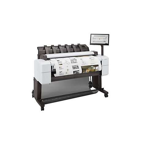 Großformatdrucker HP DesignJet T2600 mit Touchscreen-Monitor, auf Rollen, weißes Gehäuse mit schwarzem Gestell.