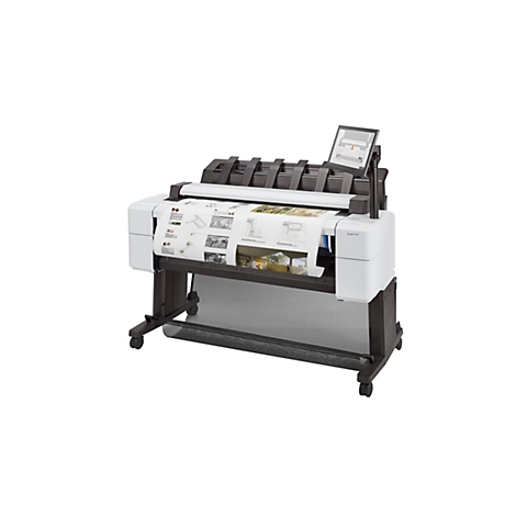 Großformatdrucker HP DesignJet T2600 mit ausgegebenem Architekturplan auf weißem Hintergrund.