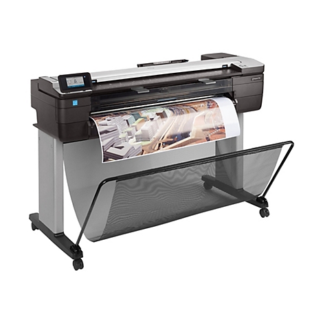 GroÃŸer Drucker im Querformat, druckt ein Bild aus, mit Auffangkorb fÃ¼r Papier.