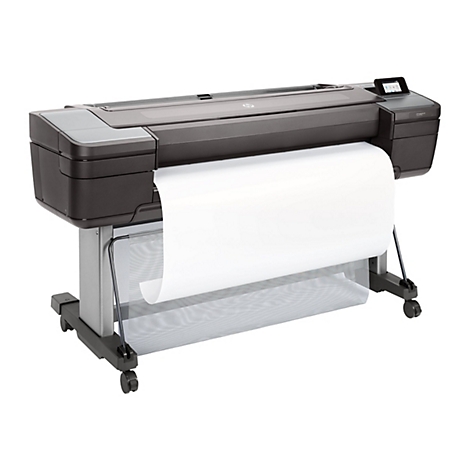 GroÃŸer, schwarzer Drucker auf Rollen, Papierrolle, Display.