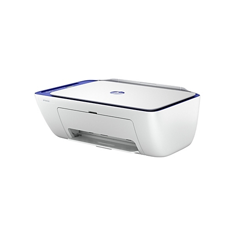 Weiß-blauer HP DeskJet-Drucker vor weißem Hintergrund. Oben blau, mit dem HP-Logo. An der Seite steht "HP DeskJet".
