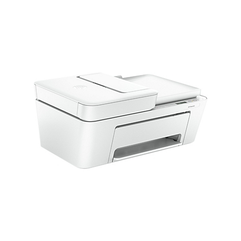 Imprimante HP DeskJet blanche sur fond blanc. Le logo HP est visible sur l'imprimante.