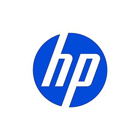 Blaues HP-Logo mit weißen, kursiven Buchstaben in einem Kreis.