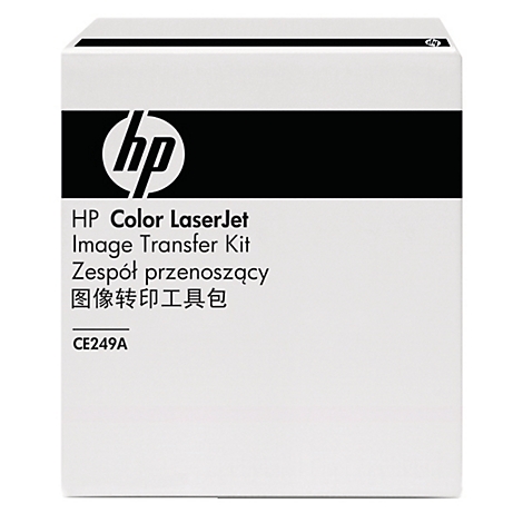Weiße HP-Verpackung, schwarzes Band, Logo und Produktbeschriftung. "HP Color LaserJet Image Transfer Kit".